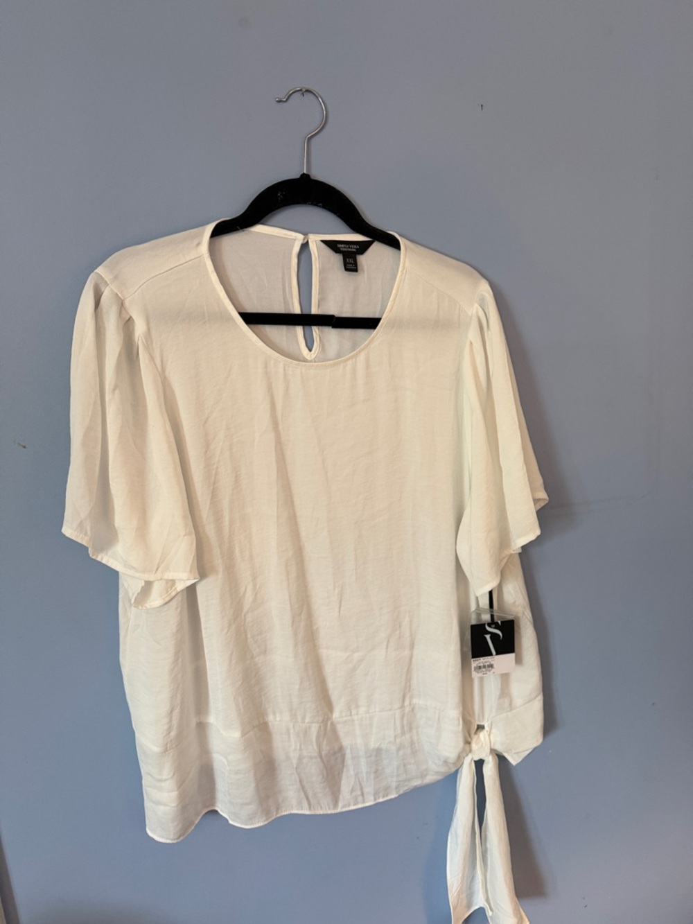 Float-Sleeve White Simply Vera Tie-Detail Blouse